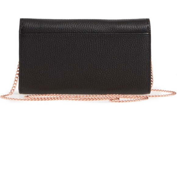 NWT Ted Baker Janet Black Pebble Leather Matinée Wallet On Rose Gold Metal Chain - Picture 3 of 12